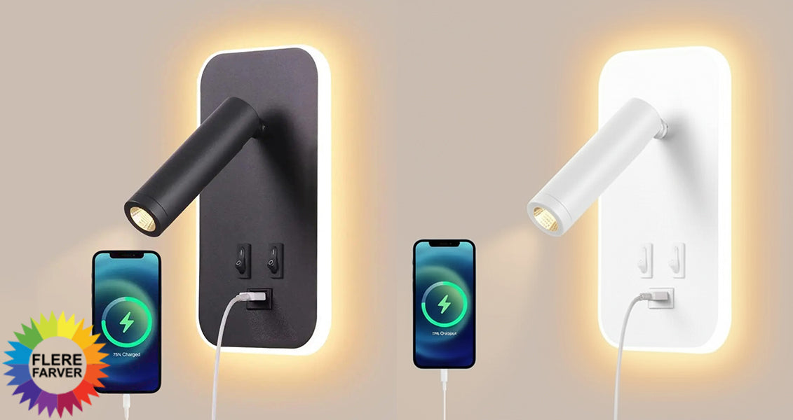 Vægmonteret LED-Lampe med USB-Port