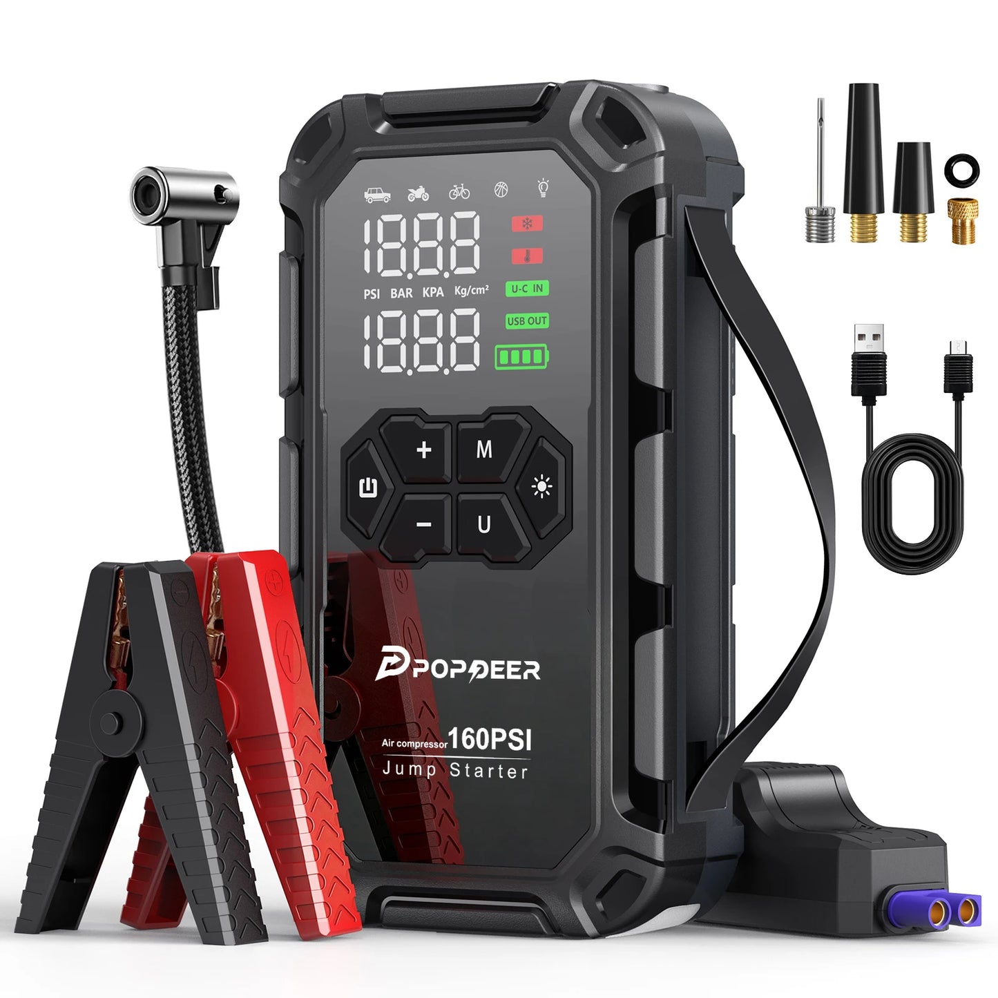 Jumpstarter til Bilbatteri 6000A med Luftkompressor 160 PSI