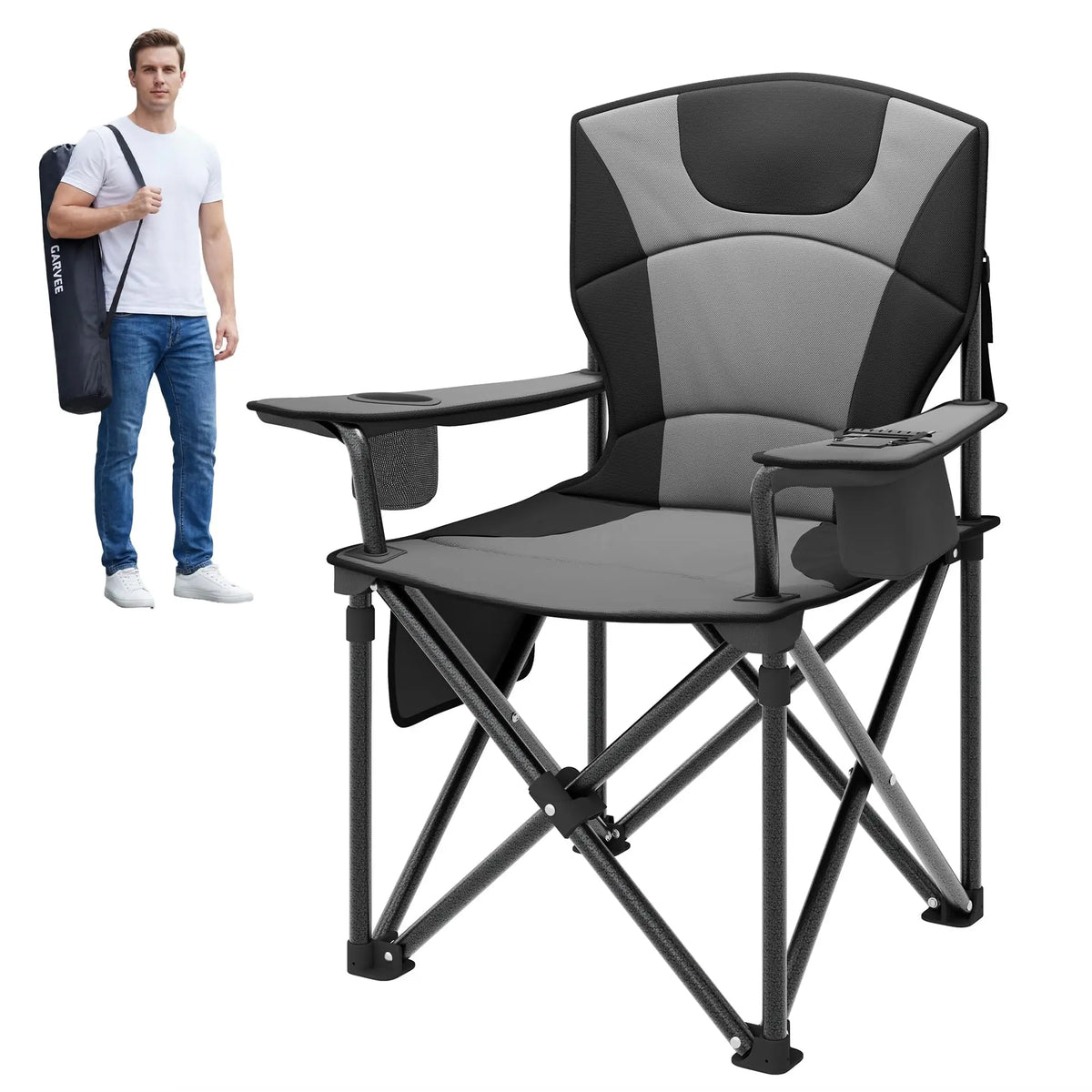 Ekstra Bred Foldbar Campingstol med Kopholder - 2 Stk.
