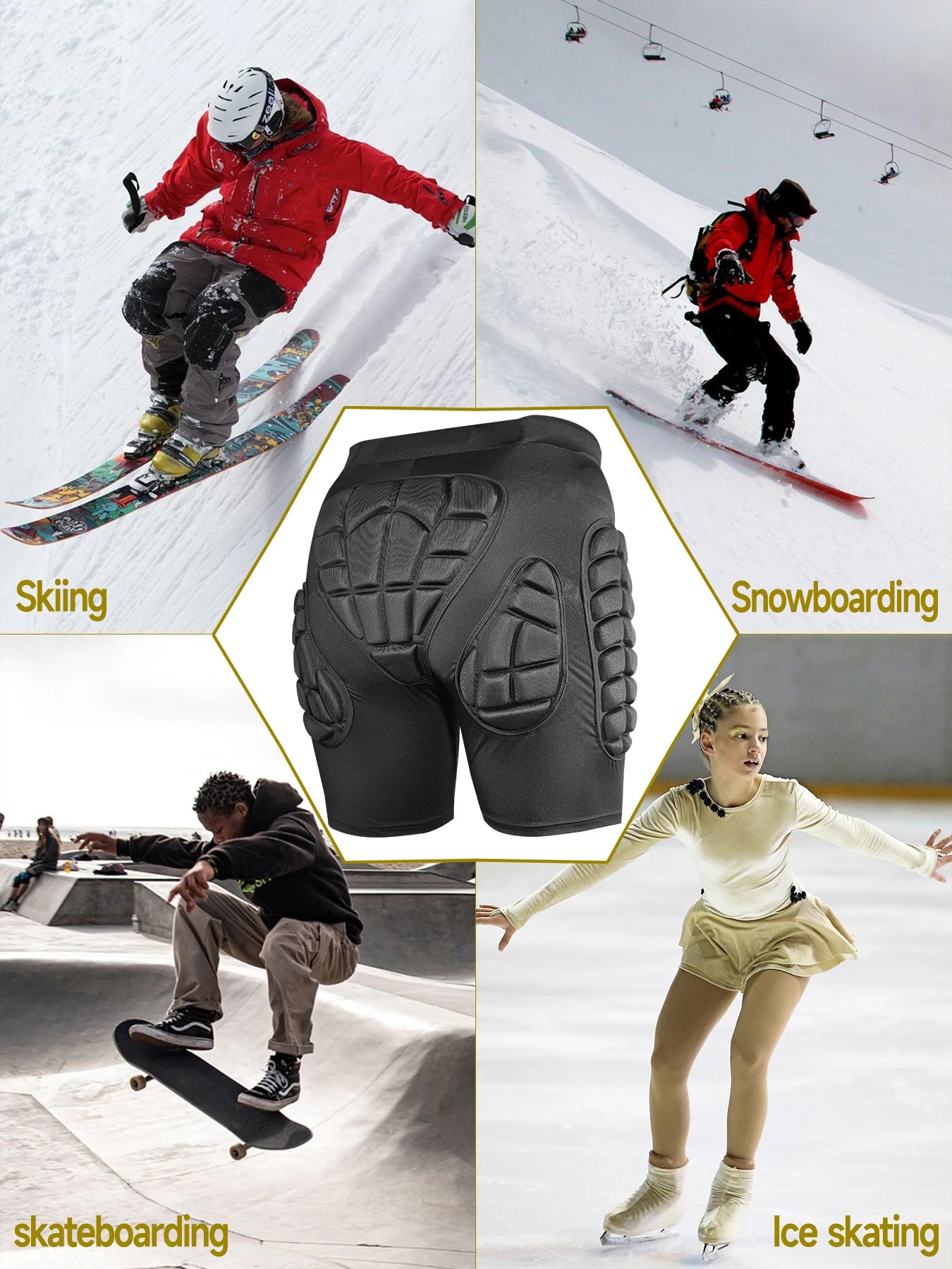 3D-Polstrede Shorts til Snowboard og Ski