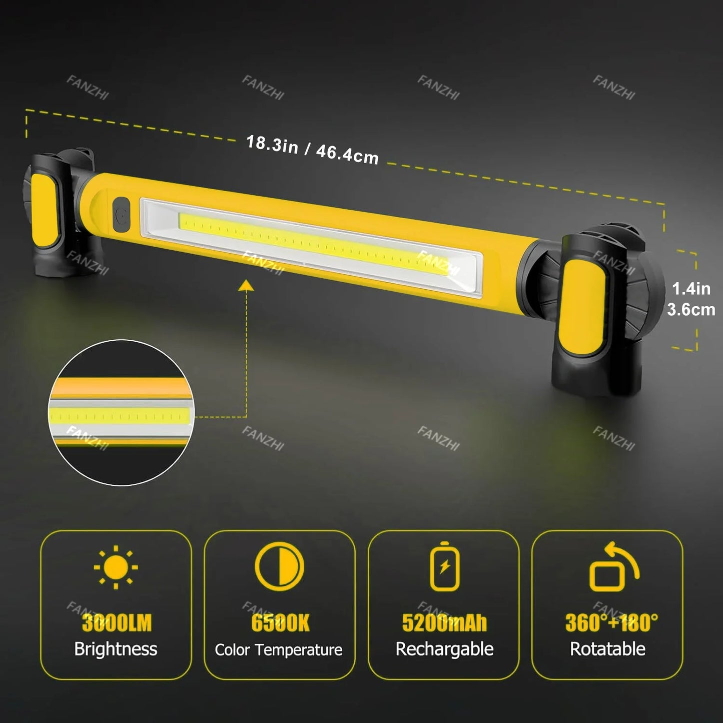 Super Lys Genopladelig Magnetisk Arbejdslampe
