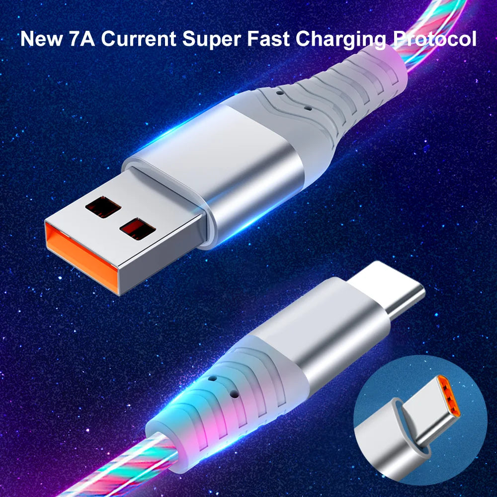Lysende USB-C og Micro Hurtigopladerkabel