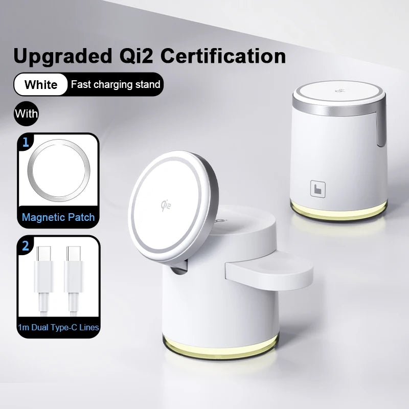 3-i-1 Udtrækkelig Qi2 Opladningsstander til iPhone, AirPods og Apple Watch