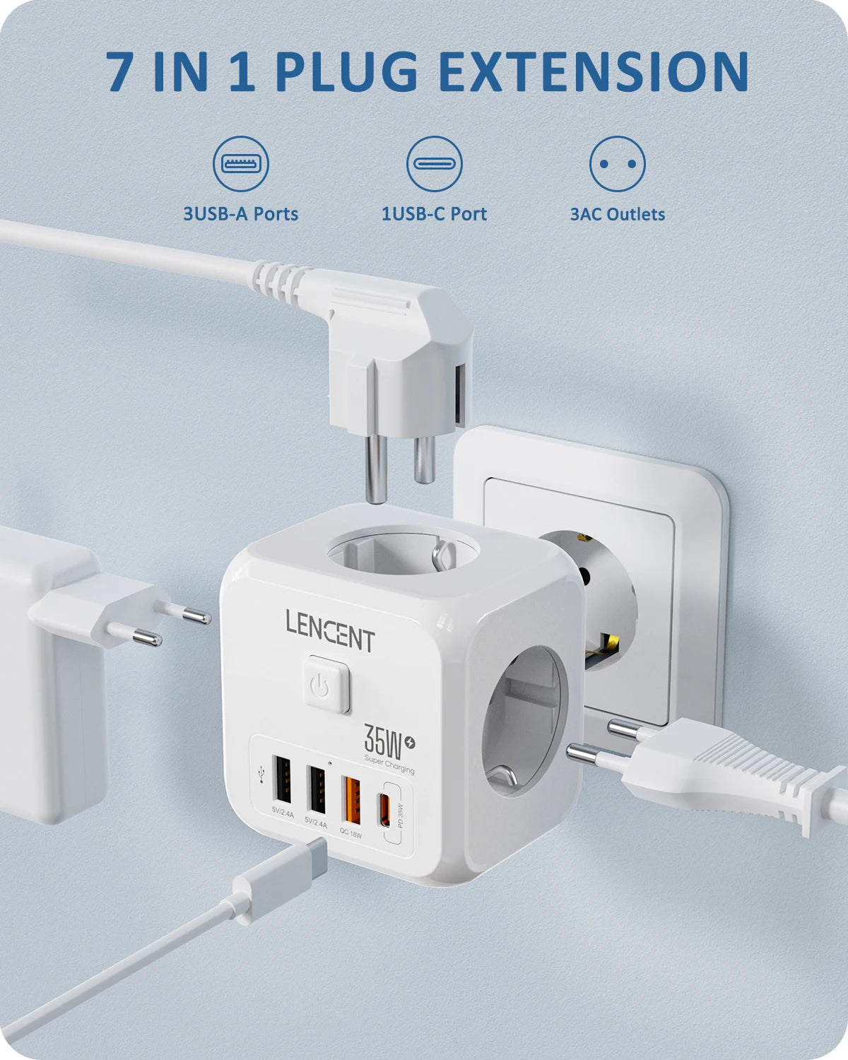7-i-1 Power Strip Vægstik