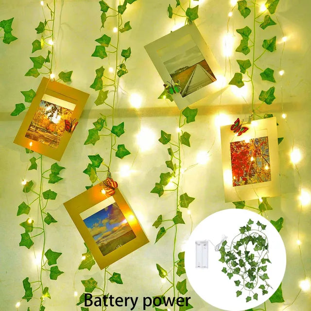 Solcelledrevet Lyskæde med Efeublade