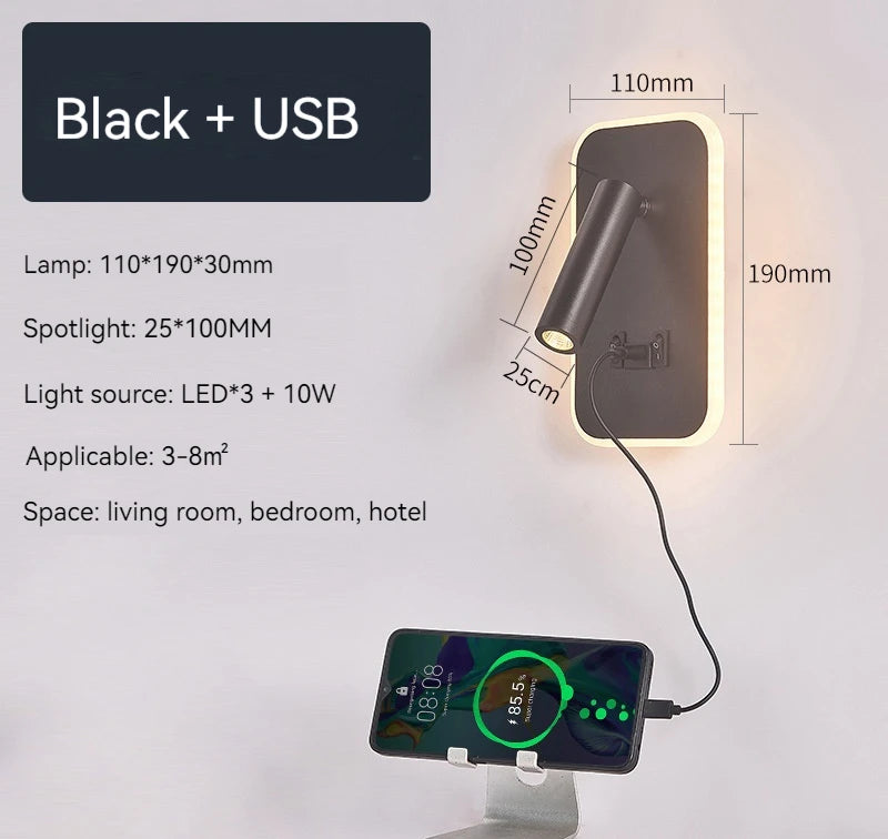 Vægmonteret LED-Lampe med USB-Port