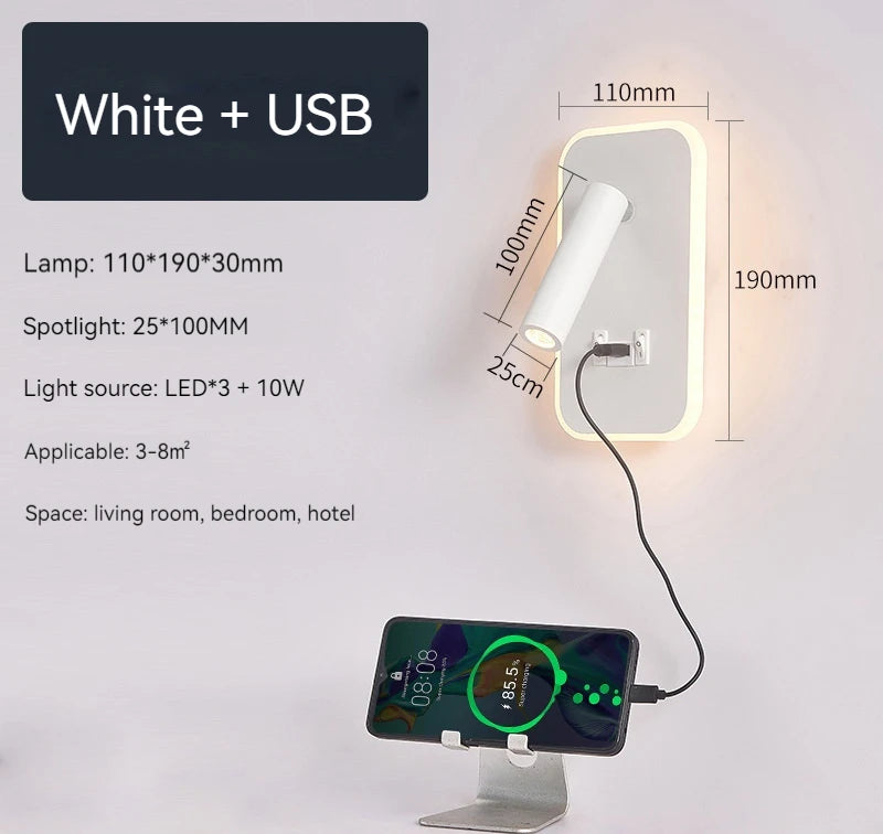 Vægmonteret LED-Lampe med USB-Port