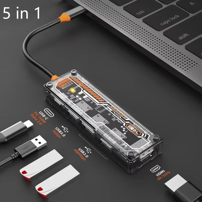 USB C Hub Adapter med HDMI, DP, VGA, Ethernet, USB