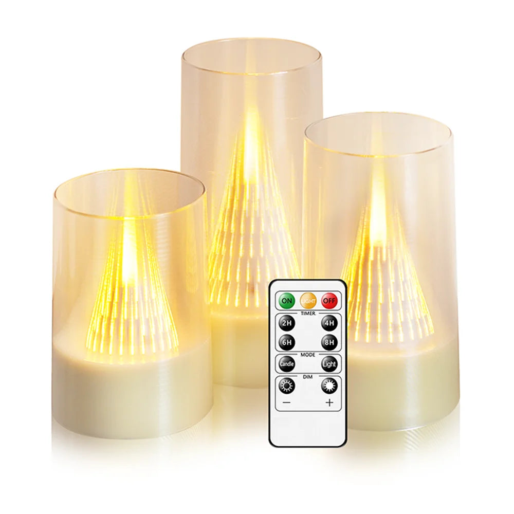 3 Stk. Flammefri LED-Stearinlys med Flammeeffekt
