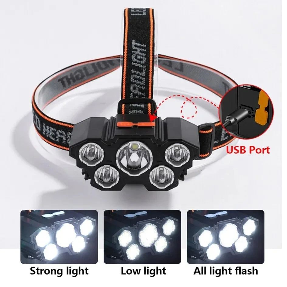 5 LED USB Genopladelig Pandelampe