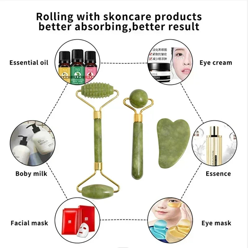 Premium Naturlig Jade Gua Sha-Rulle Til Ansigt Og Hals – Revitalisér, form og berolig din hud med en blid, kølende massage