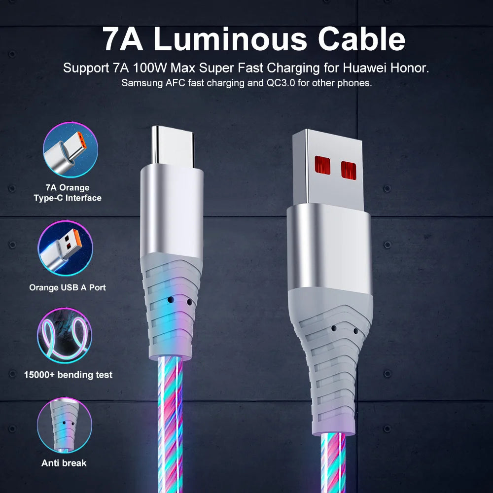 Lysende USB-C og Micro Hurtigopladerkabel