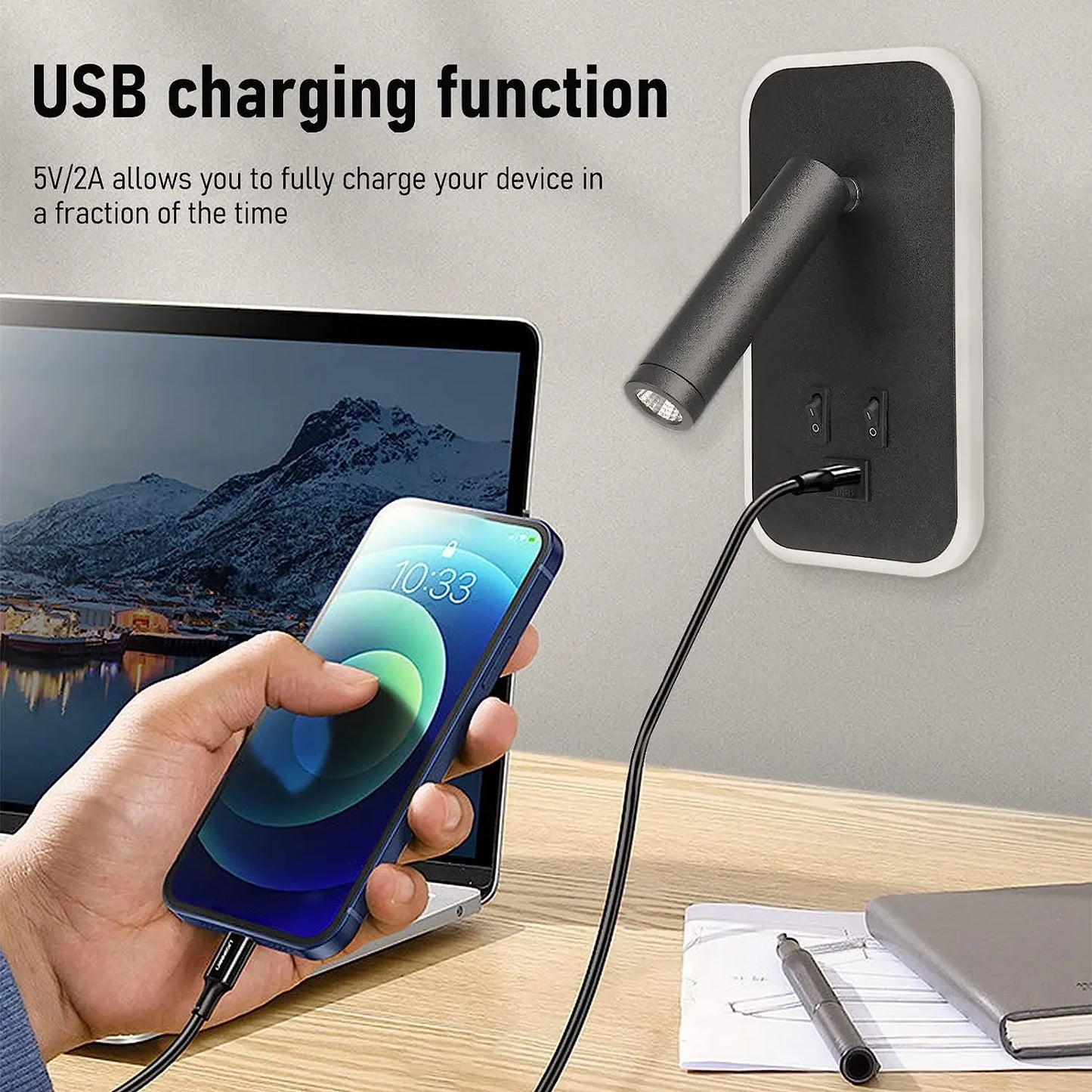 Vægmonteret LED-Lampe med USB-Port
