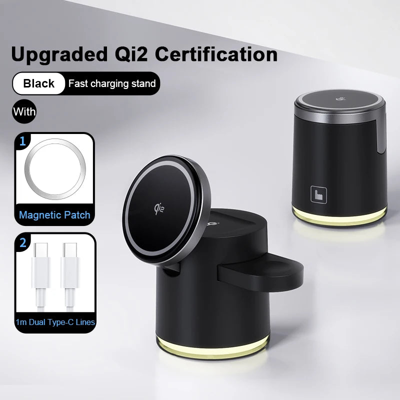 3-i-1 Udtrækkelig Qi2 Opladningsstander til iPhone, AirPods og Apple Watch