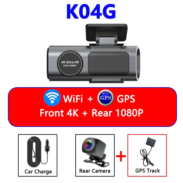 4K Dashcam med Dobbelt Linse, GPS & Wi-Fi