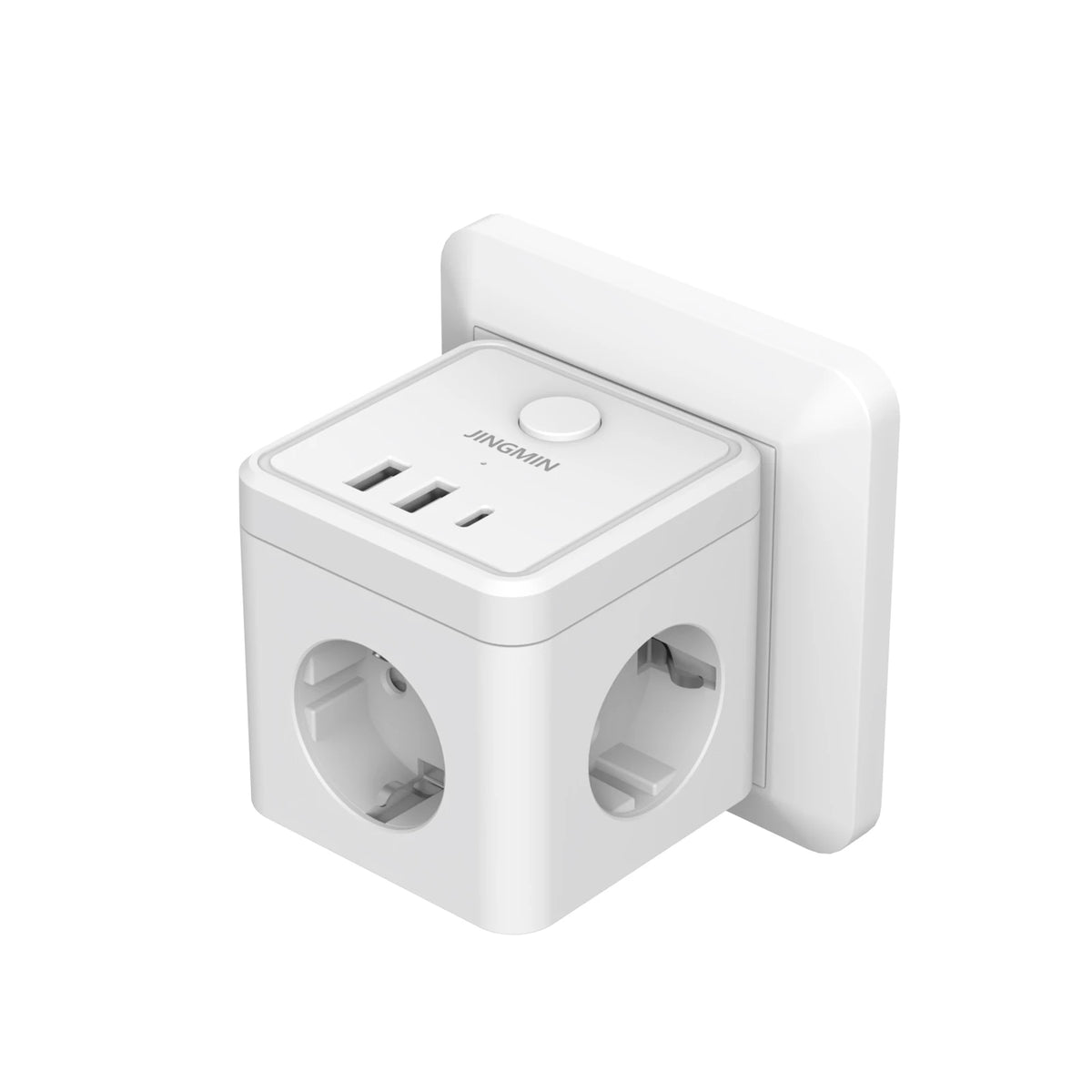 Stikkontaktadapter med 3 Stik, USB-A og USB-C