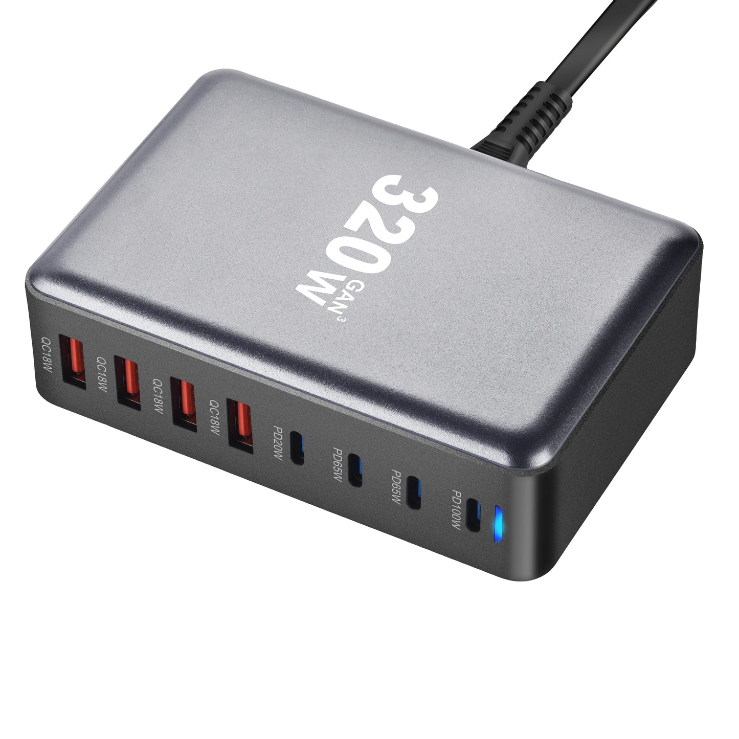 320W 8-Port USB C Hurtiglader
