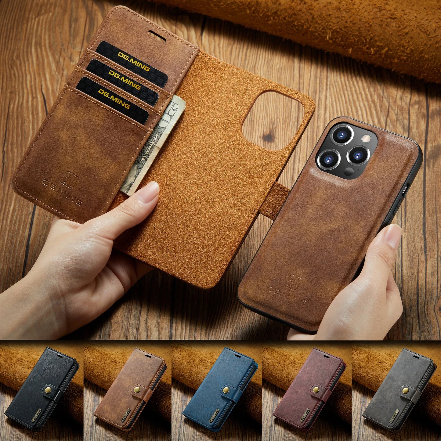 Alsidigt Læderpung iPhone-Etui (iPhone X - iPhone 16 Pro Max)
