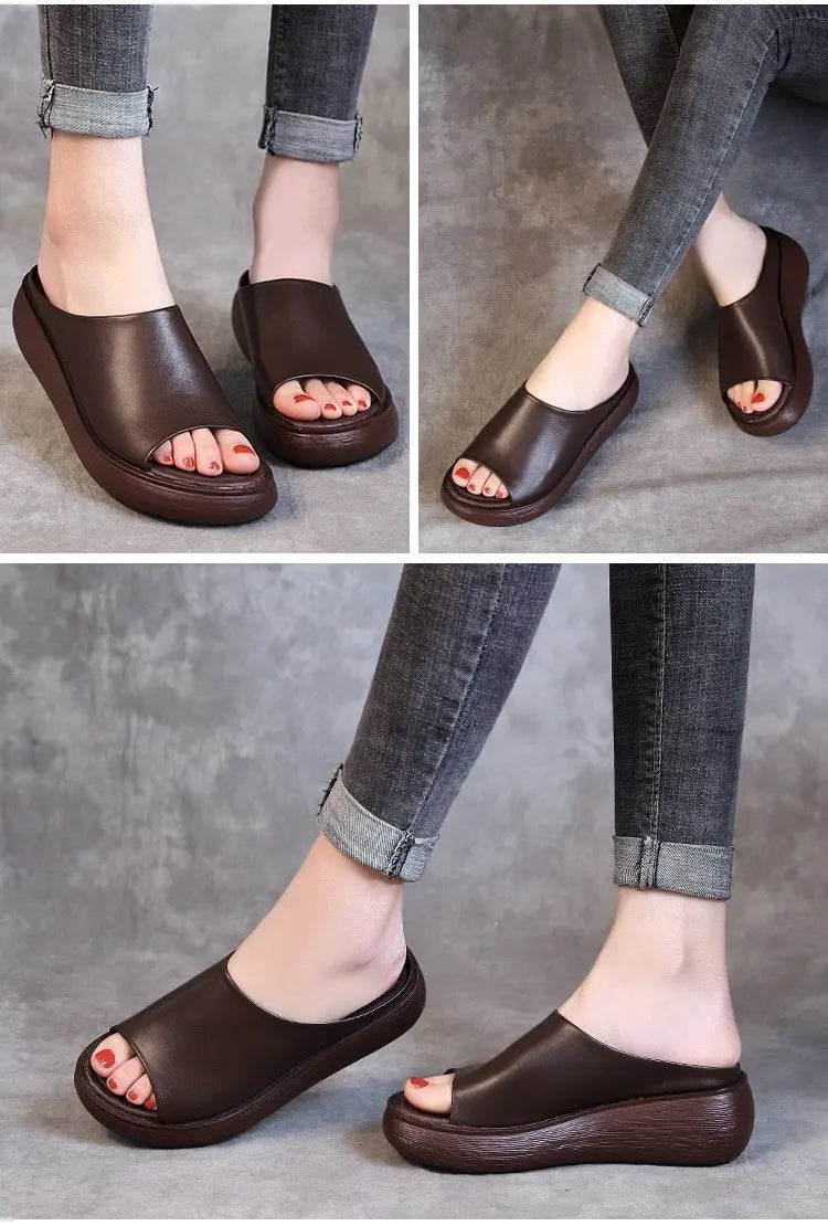 Sommer Læder Platform Sandaler
