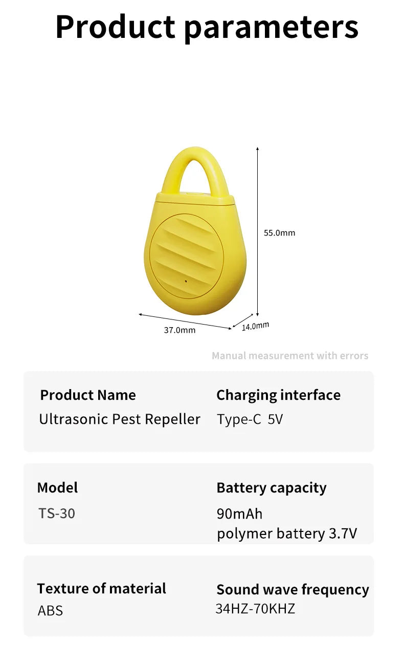 Genopladelig Ultralyds-Insektafviser til Både Mennesker og Kæledyr – Frastøder Lopper, Flåter, Myg og Andre Parasitiske Insekter