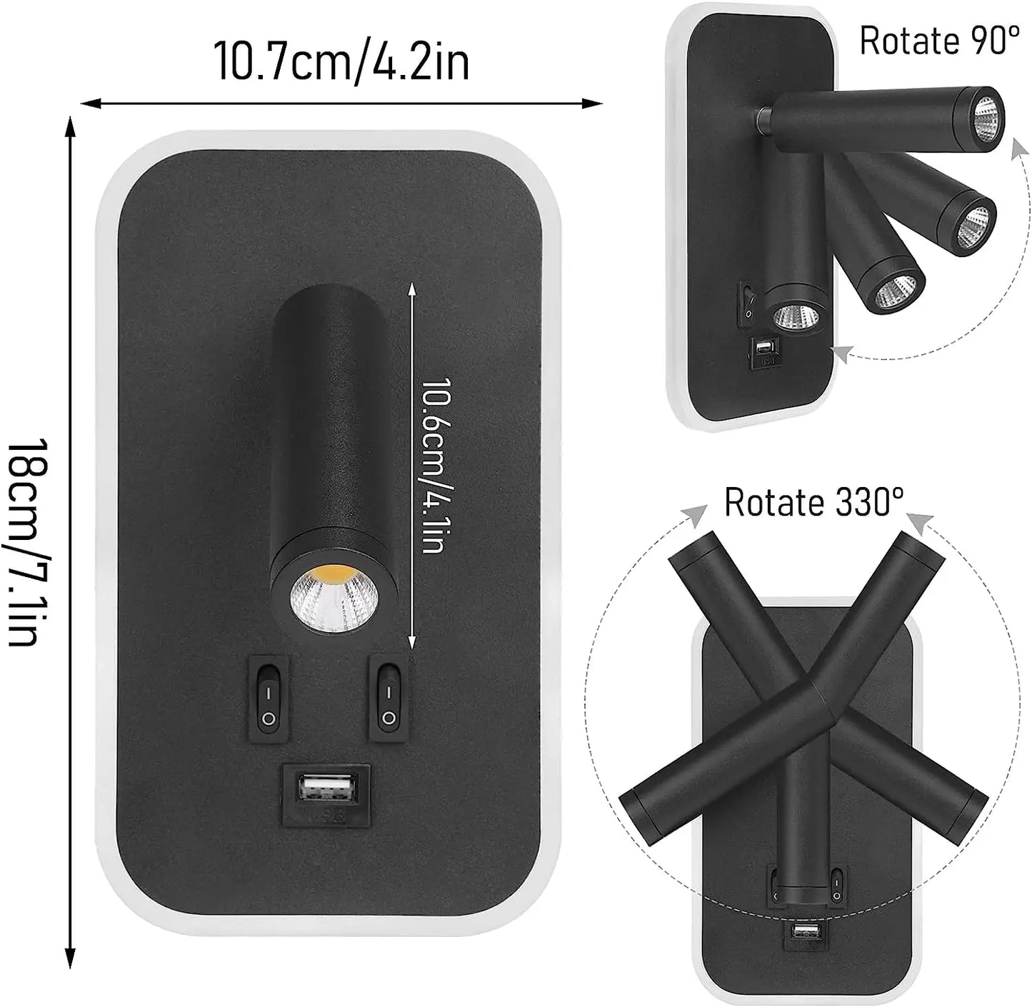 Vægmonteret LED-Lampe med USB-Port