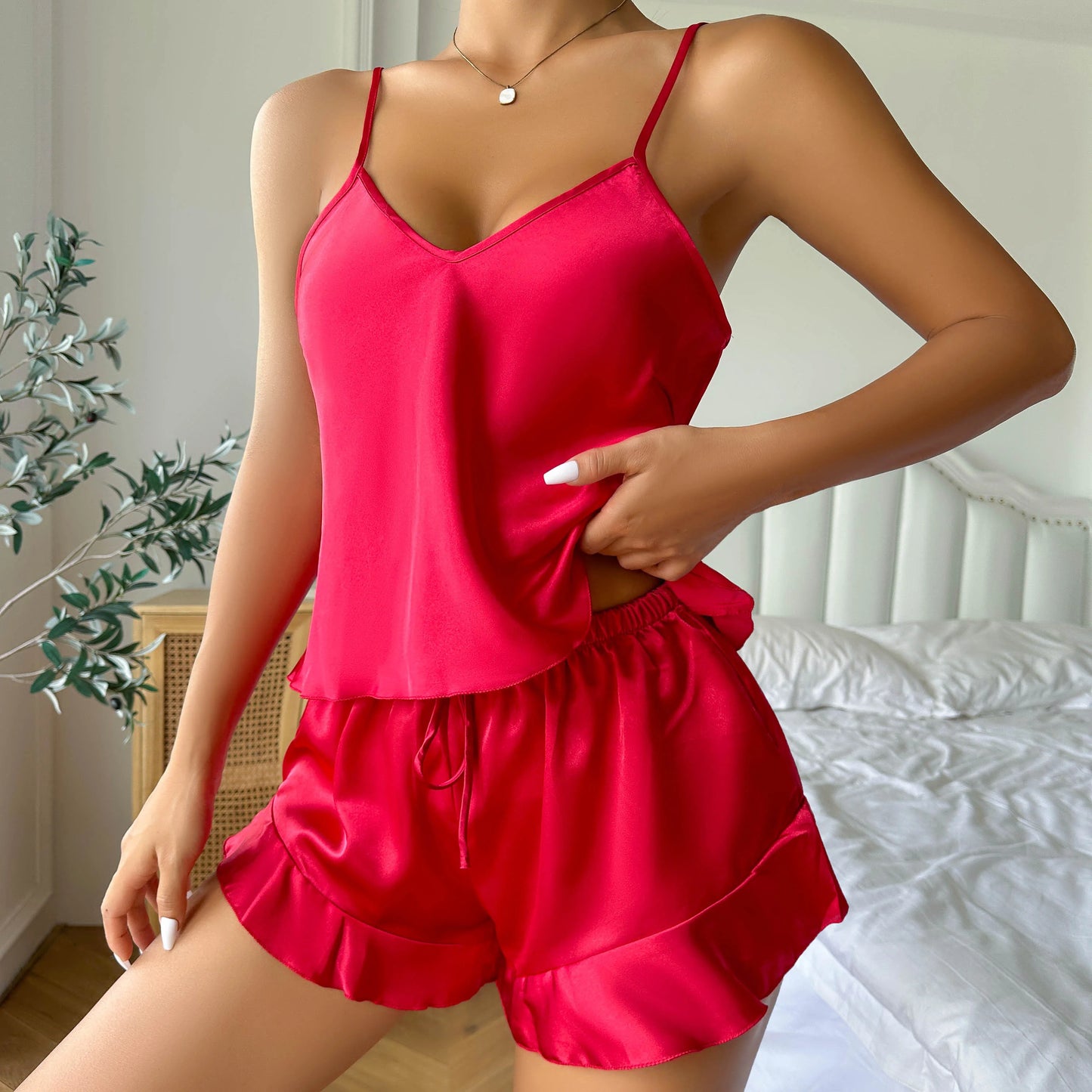 Satin Pyjamas Sæt med Kappe