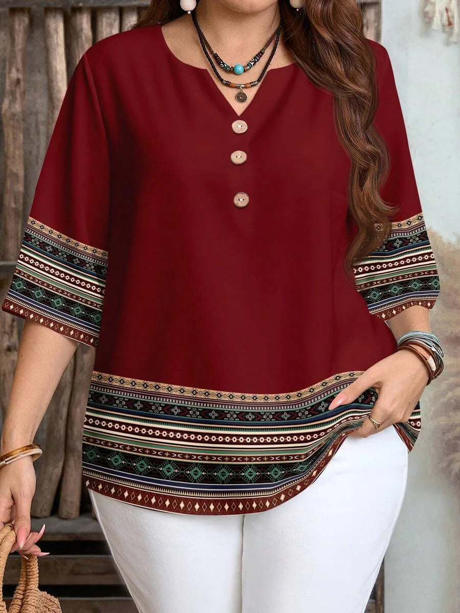 Plus Size Retro Sommerskjorte med Knapdetaljer