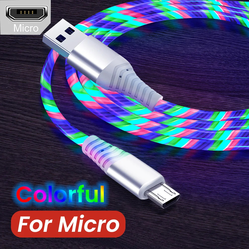 Lysende USB-C og Micro Hurtigopladerkabel