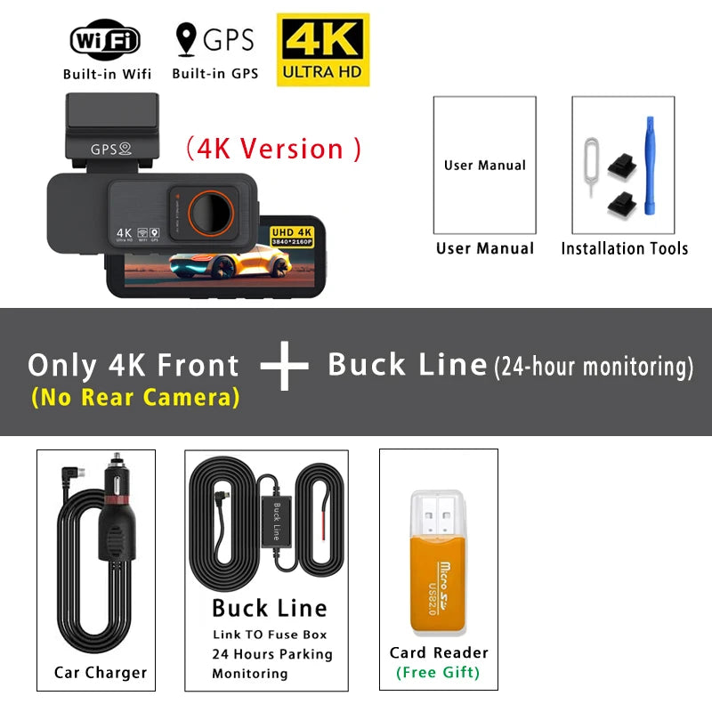 4K Dashcam med GPS og Bakkamera