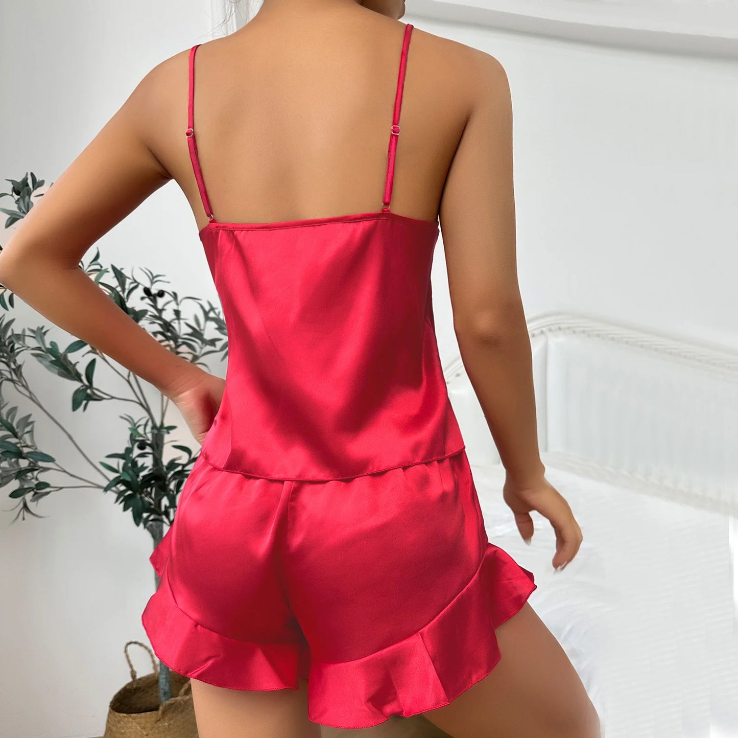 Satin Pyjamas Sæt med Kappe