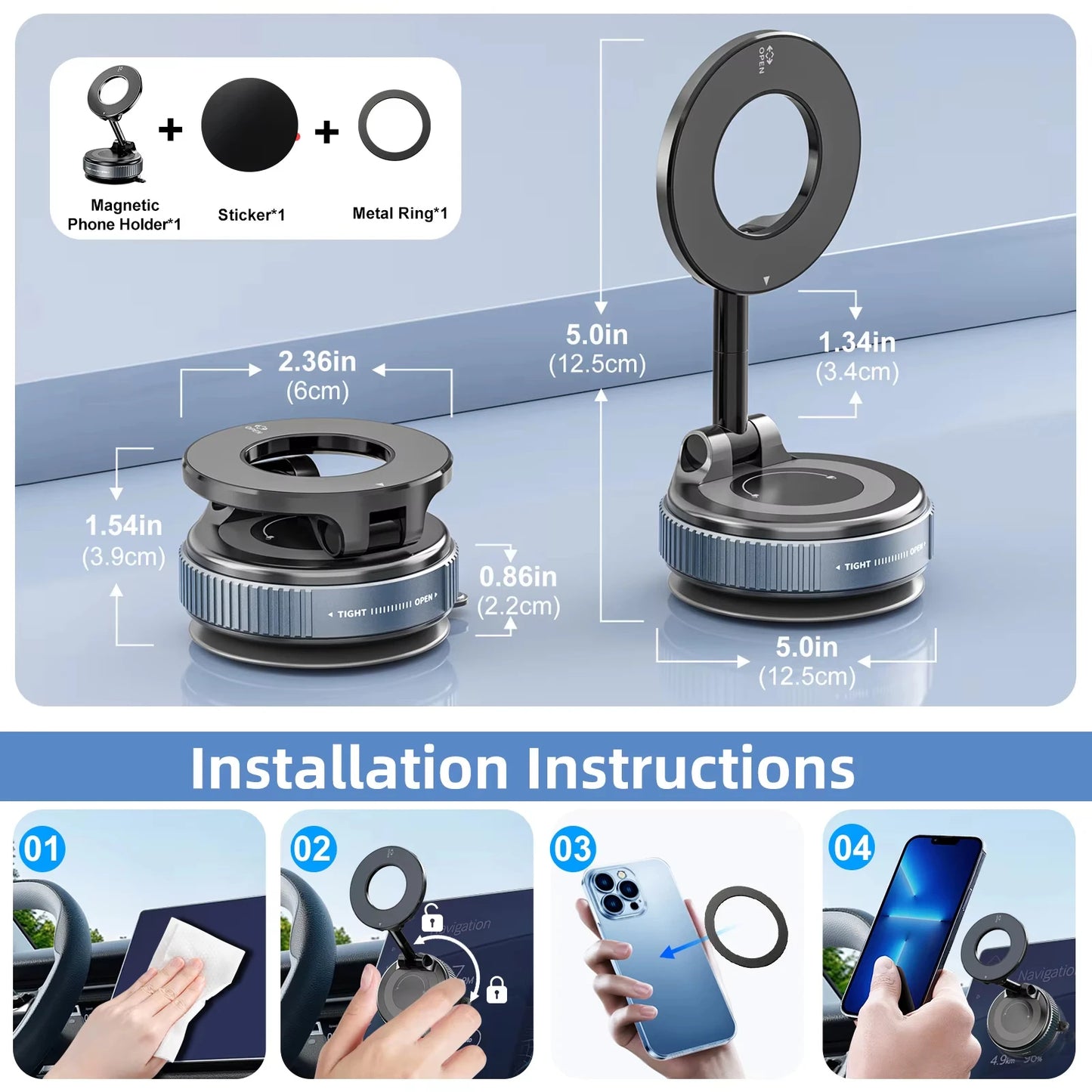 Magnetisk Mobilholder til Bil med Sugekop