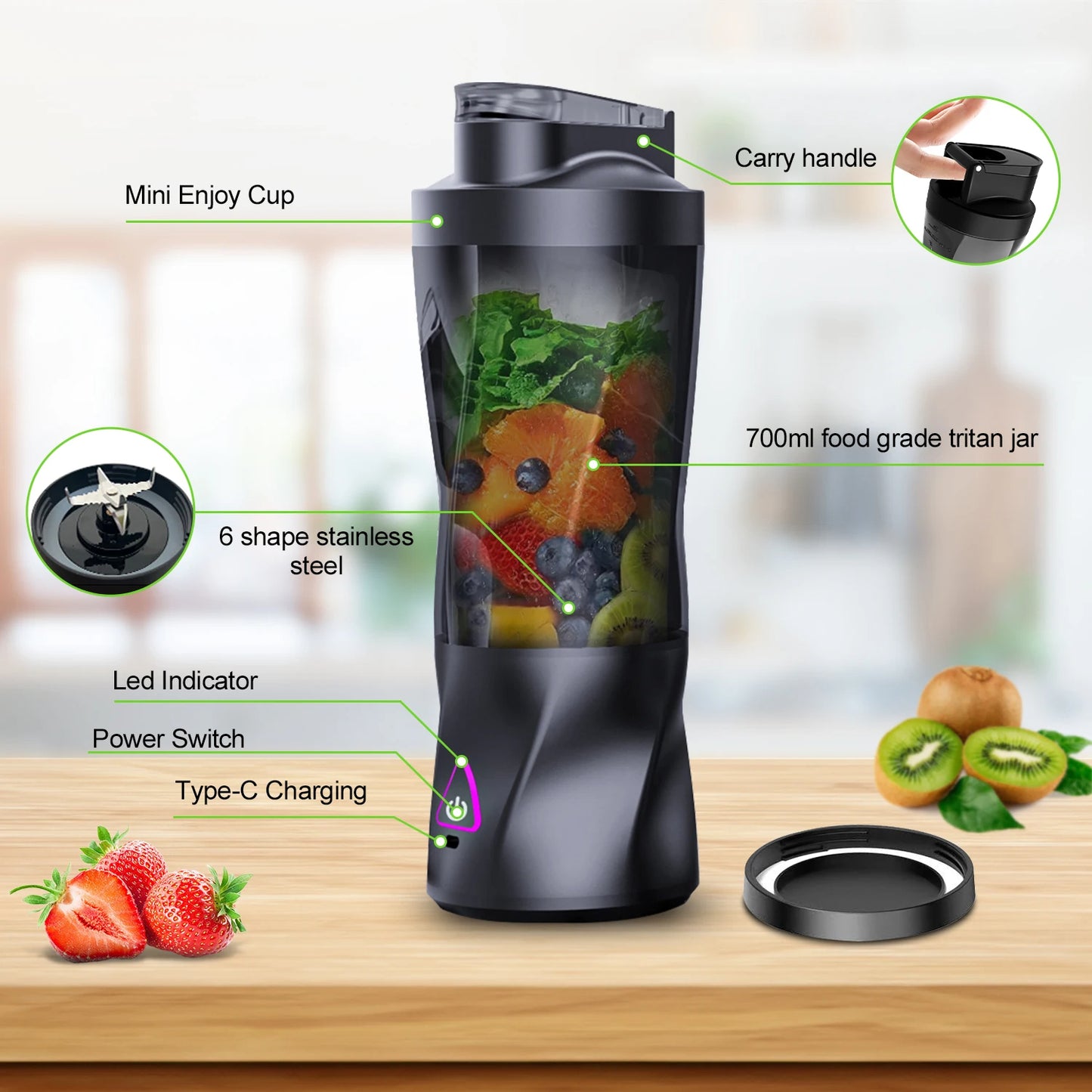 Bærbar Juicer til Smoothies og Shakes