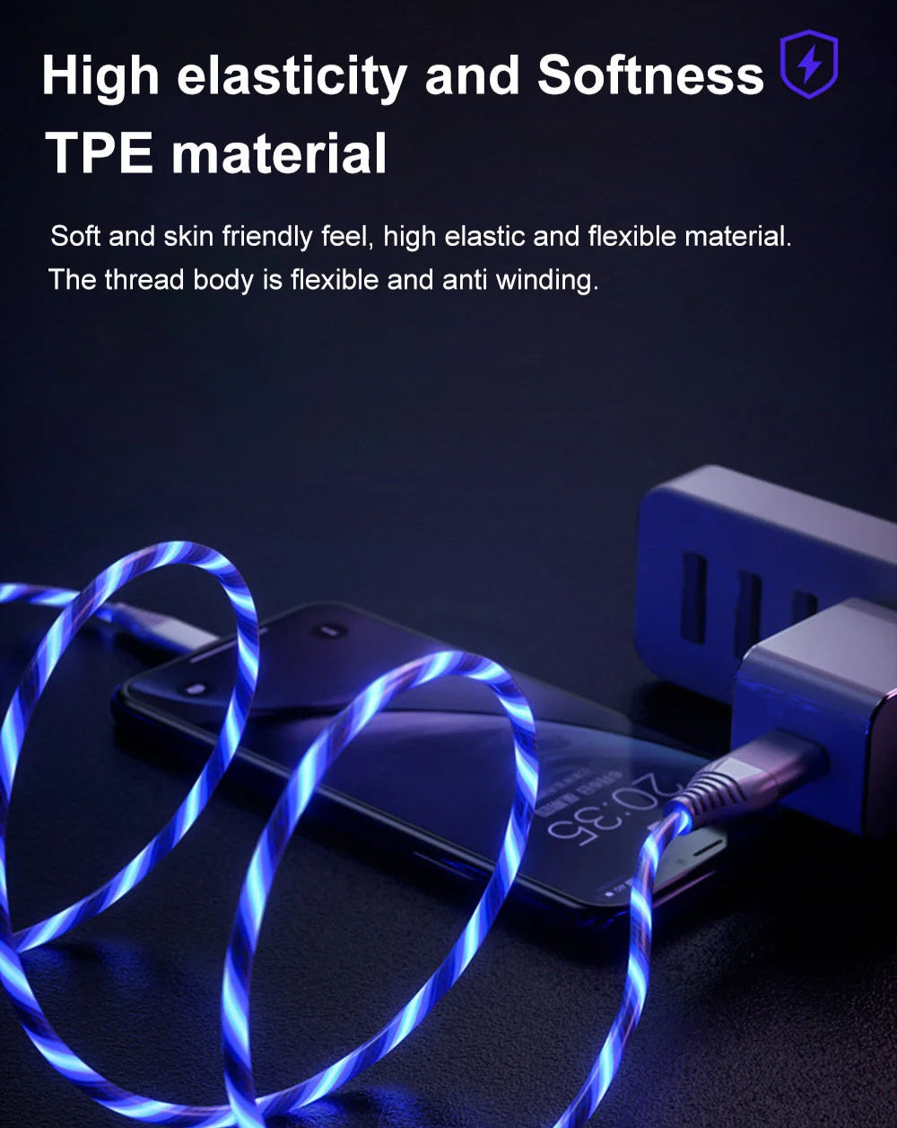 Lysende USB-C og Micro Hurtigopladerkabel