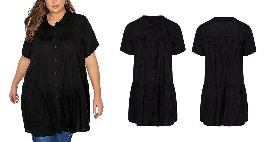 Plus Size Sort Løs Sommerbluse til Kvinder – Elegant og Komfortabel