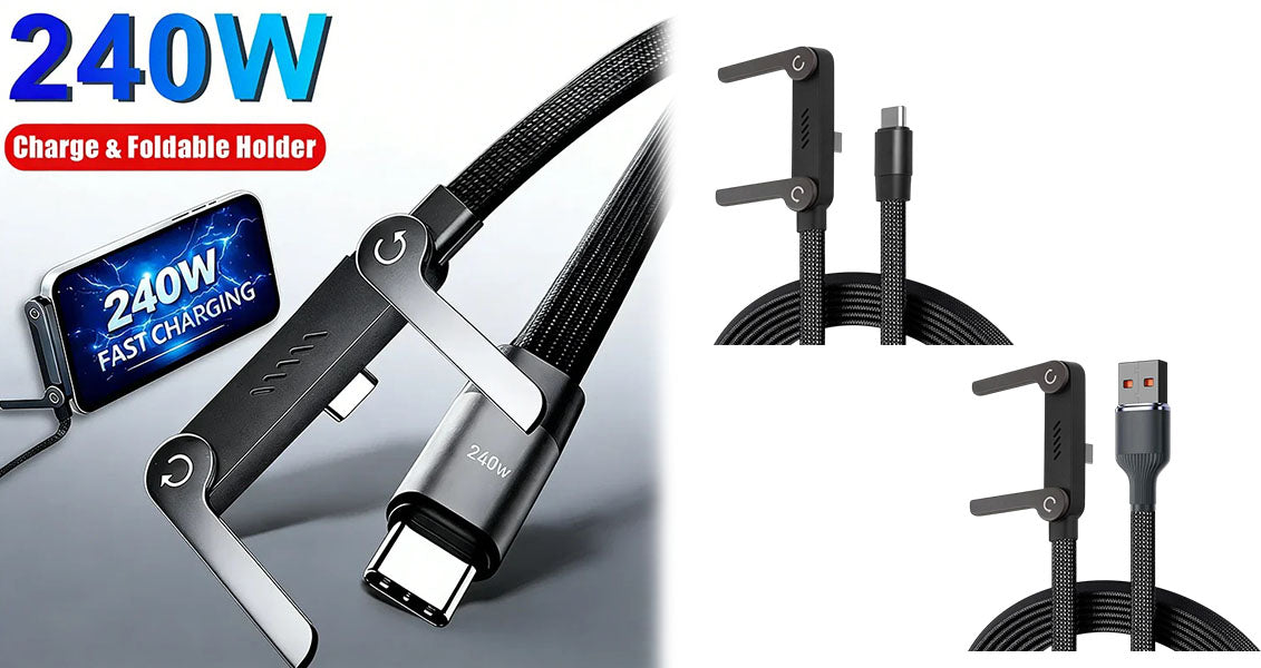 240W USB til USB-C Hurtigopladningskabel med Holder