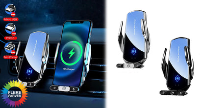 Magnetisk Mobilholder til Bil med Trådløs Opladning og Autosensor