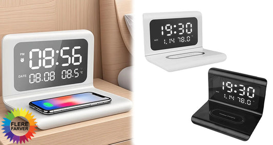 Vækkeur med Trådløs Oplader til iPhone og Samsung