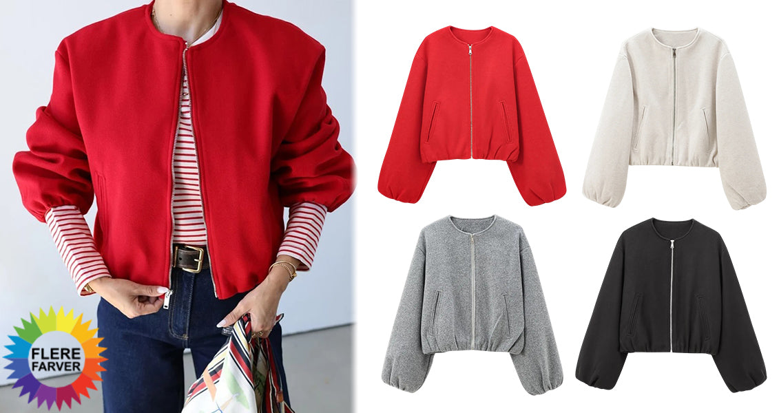 Kort Dame Bomberjakke med Lynlås