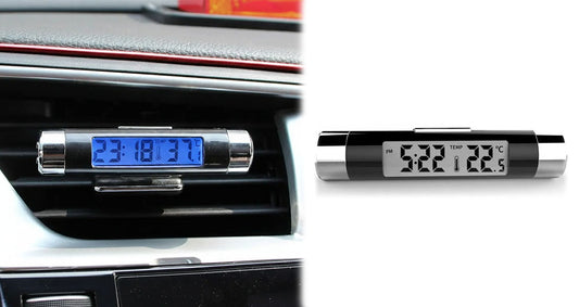 Biltermometer og Ur med LED-Display