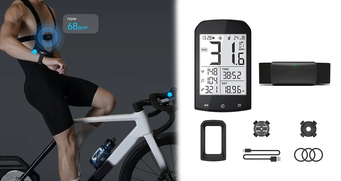 Smart GPS-Cykelcomputer med Hastighedsmåling og Medfølgende ANT+/Bluetooth-Pulsbælte til Komplet Præstationsovervågning