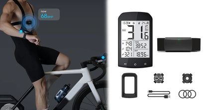 Smart GPS-Cykelcomputer med Hastighedsmåling og Medfølgende ANT+/Bluetooth-Pulsbælte til Komplet Præstationsovervågning