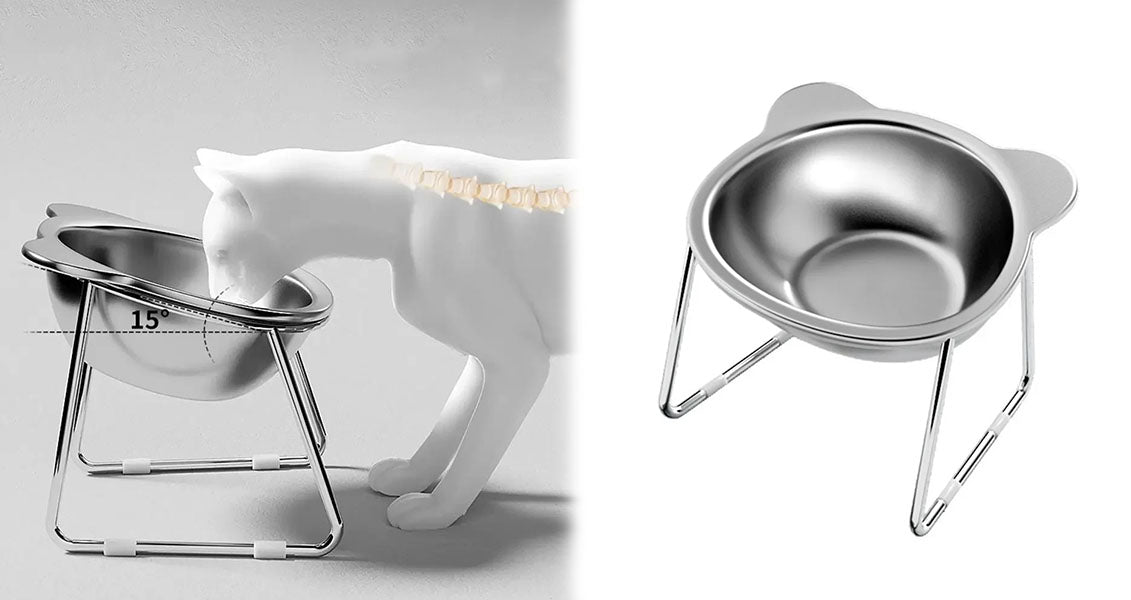 Forhøjet Katteskål i Rustfrit Stål