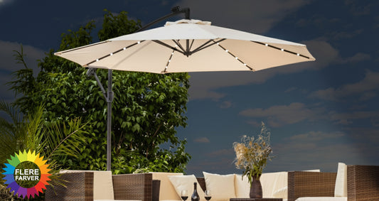 Elegant Udendørs Parasol med LED og Solcellepanel - Vælg mellem 300 cm eller 350 cm