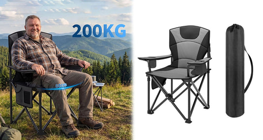 Ekstra Bred Foldbar Campingstol med Kopholder