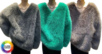 Dame Fluffy V-hals Sweater