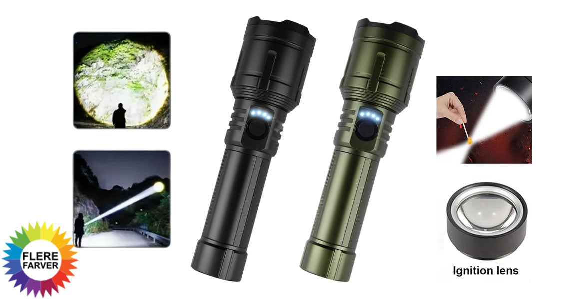 3-i-1 Genopladelig Lommelygte, Lighter & Powerbank