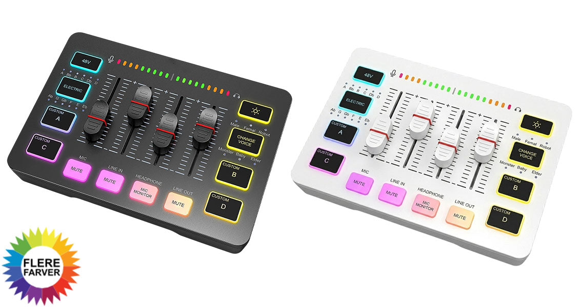 4-Kanals Gaming-Lydmixer med XLR-Mikrofon