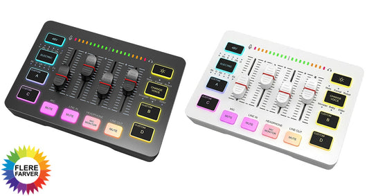 4-Kanals Gaming-Lydmixer med XLR-Mikrofon