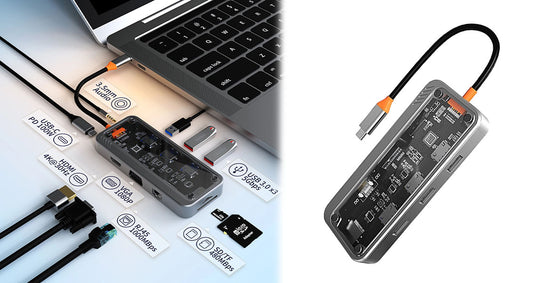 USB C Hub Adapter med HDMI, DP, VGA, Ethernet, USB
