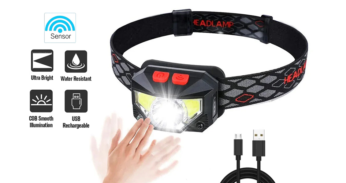 USB-Genopladelig Pandelampe med Bevægelsessensor